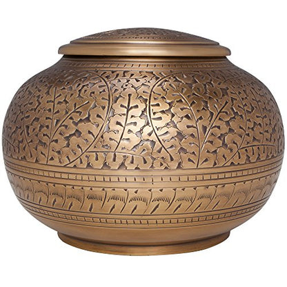 Antique Bronze Brass Cremation Urn - Low Profile Vignette Model fremation urn for Human Ashes - Suitable for Cemetery Burial or Niche - Large Size fits Remains of Adults up to 180 lbs