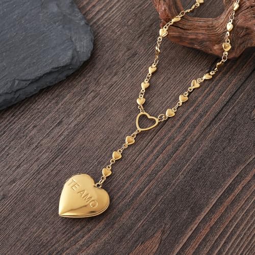 Personalized Heart Locket Necklace for Women Stainless Steel- Heart Necklace - color: Gold-G