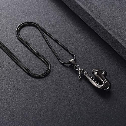 memorial jewelry Music Urn Saxophone Horn Chain Necklace Cremation Ash Keepsake Pendant - color: Gun