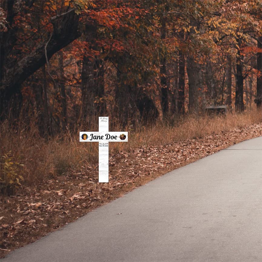 Roadside Memorial Cross for Loved Ones with Photo - Personalized Sympathy Cross - Silver - 8in x 10in - style: Cross 8