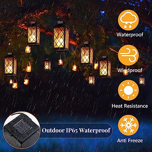 2 Pack Solar Hollow Lanterns Outdoor, Waterproof Patio Hanging Lanterns with LED Flickering Flameless Candle Lights, Decorative Solar Lantern for Porch, Garden, Patio, Yard, Table