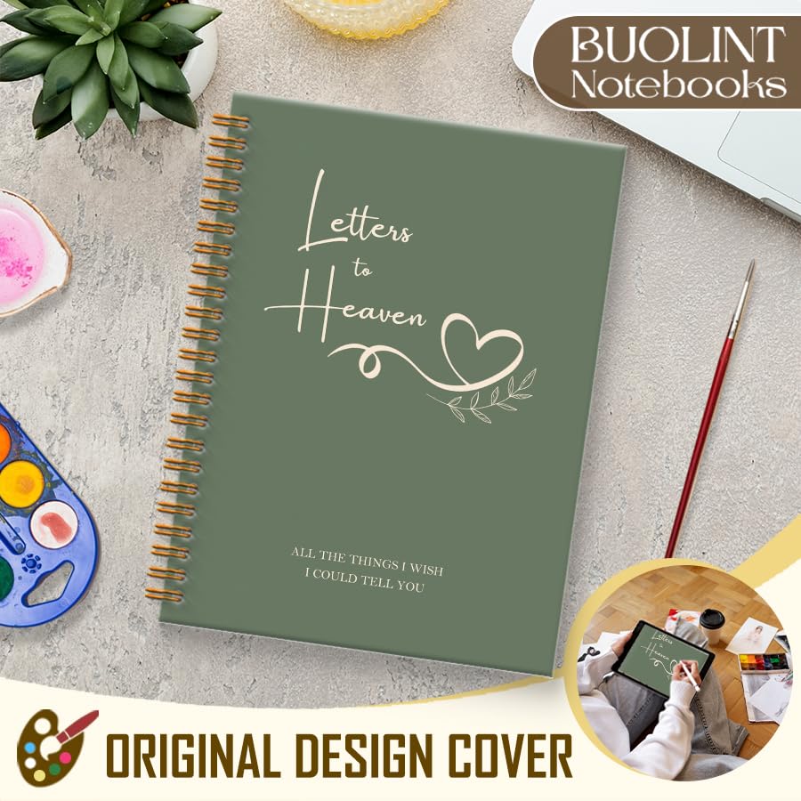 Letters to Heaven Notebook Journal 5.5x8.3, Grief Journal for Women, Memorial Sympathy Gifts for Loss of Loved One, Remembrance Bereavement Gifts Spiral Hardcover Notebook(Green) - color: Green