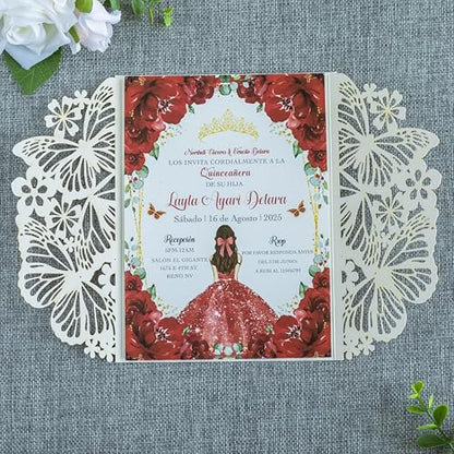 20 PCS Butterfly Quinceanera Invitation, Laser Cut Invitation Cards | 5.12x7.2" Gold Glitter Butterfly Quinceanera Invitation with Envelopes for XV Anos Bridal Shower Baby Shower Invite - color: Golden Glitter