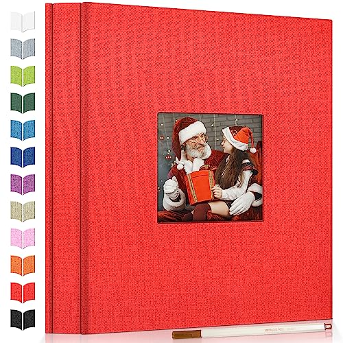 Artfeel Photo Album Self Adhesive Scrapbook Album for 3x5 4x6 5x7 8x10 Pictures,40 Pages Linen Cover with Display Window DIY Photo Book,Ideal Gifts for Family Travel Wedding Baby - color: Red, size: 11.5"x10.5"40Pages