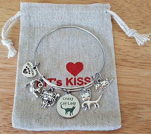 Kit's Kiss Cat Bracelet Pets Lover Kitty Crazy Lady Cat Mom Gift Best Friend Paw Print Bangle Bracelet