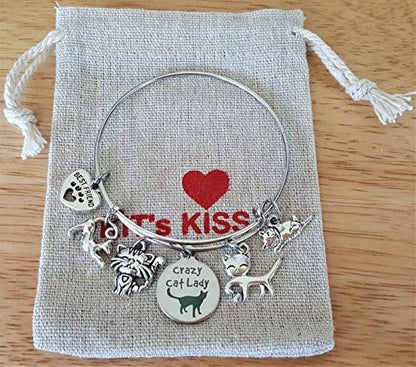 Kit's Kiss Cat Bracelet Pets Lover Kitty Crazy Lady Cat Mom Gift Best Friend Paw Print Bangle Bracelet