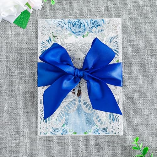 20 PCS 5.12x7.2 Butterfly Personalized Quinceanera Invitation, Customized XV Anos Laser Cut Invitation Cards with Envelopes (Silver Glitter Personalized) - color: 20 PCS Silver Glitter Personalized