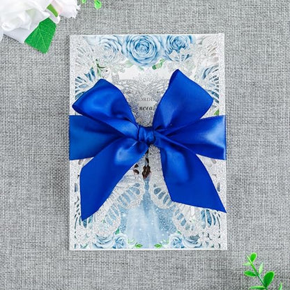 20 PCS 5.12x7.2 Butterfly Personalized Quinceanera Invitation, Customized XV Anos Laser Cut Invitation Cards with Envelopes (Silver Glitter Personalized) - color: 20 PCS Silver Glitter Personalized