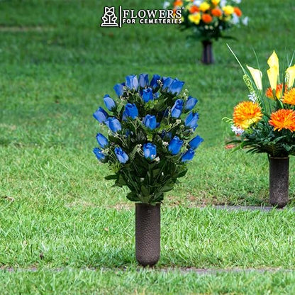 Artificial Cemetery Flowers - Gravesite Flowers - Blue Roses - color: Blue Roses, size: (1) Bouquet