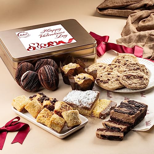 Dulcet Gift Basket Happy Valentines Baked Goods Gift Box ? Luxurious Gourmet Bakery Dessert Gift Tin Box with Whoopie Pies, Muffins, Cookies, Crumb Cake, Delicious Pastry for Girlfriend, Fianc?e, lover, or Partner. - color: Valentine's Day