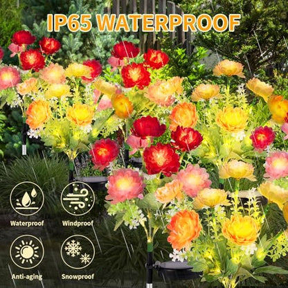 Solar Garden Lights Outdoor, 4 Pack 28 Solar Flower Lights Waterproof | Solar Flowers Outdoor for Garden Patio Yard Pathway Cemetery Lawn Decor, Gifts for Mom Women Grandma Mothers Day Birthday