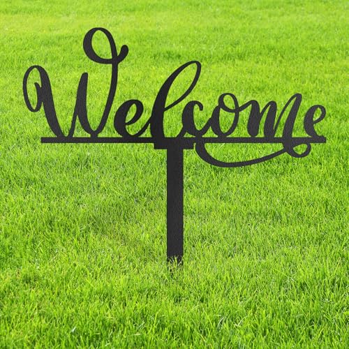 Metal Welcome Sign Garden Stake Decorative, Elegant Script Design Gifts Silhouette Statues for Yard Art, Outside, Patio, Outdoor Decor, Garden Decorations, Lawn Ornaments - 12" Black - color: STA03-2408-M03, size: 12" Black