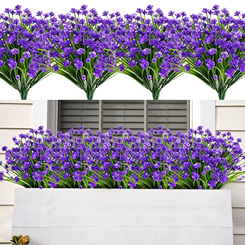 AmyHomie 20 PCS Artificial Flowers for Outdoors, UV Resistant Fake Plants | Garden, Patio, Porch, Window Box, Hanging Flowers Planters; No Fade, Long Lasting, Maintenance Free Indoor DIY Decor - color: Dark Purple, size: 20