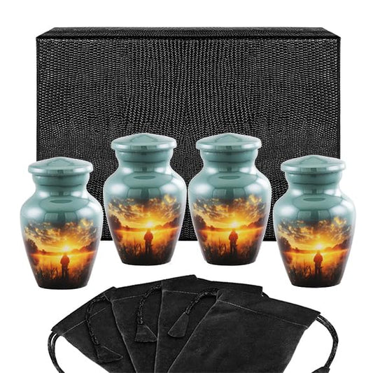 Keepsake Urn for Human Ashes Fishing Theme – Small Cremation Urn, Funeral Urn for Ashes Adult, Memorial Urn for Loved One, Decorative Urn with Velvet Bag (Non-Customize, Keepsake Set of 4) - size: Keepsake set of 4