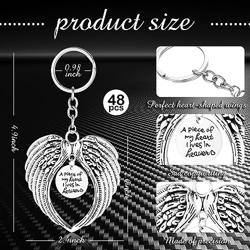 WILLBOND 48 Pcs Silver Angel Wings Keychain Memorial Funeral Gifts Bulk