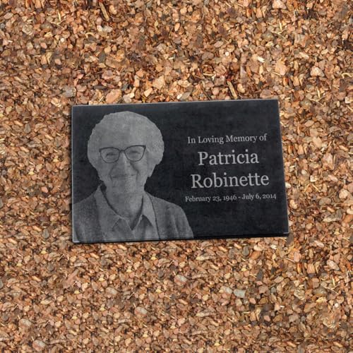 Black Granite Memorial Headstone for Lost Loved Ones, Dogs, Cats, and Family Pets. " Great for Your Garden, Tree Dedication, or in a Cemetery. Includes your personal photo and text. (16 x 10 x 2") | Includes photo and text for lost loved ones, dogs, cats,