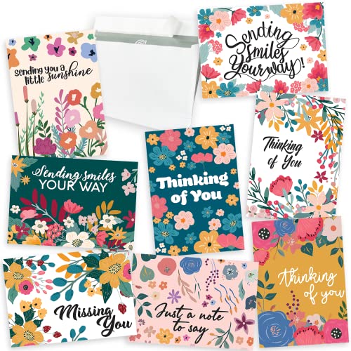 Thinking of You Cards with Envelopes - 24 Encouragement Greeting Cards, 8 Unique Designs - Gender Neutral Assortment Box 4.1 x 5.8 Folded (Colorful) - color: Summer Flowers