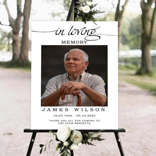 Minimalist Funeral Welcome Sign with Photo, Memorial Picture Board, Celebration Of Life Decorations, Personalized Signs, In Loving Memory Sign, Funeral Decor - color: Style #13