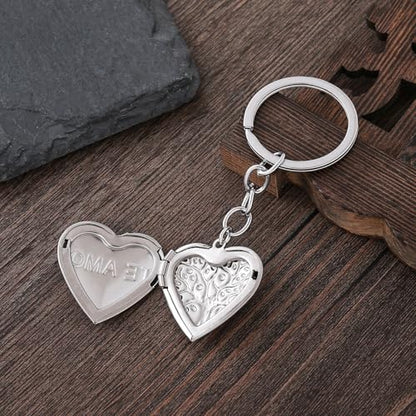 2PCS Elegant Heart Locket Keychain with Decorative Chain Stainless steel, Heart Pattern Design, Photo Frame Pendant - color: Heart-7