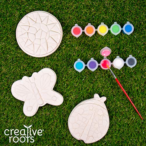 Creative Roots Paint Your Own Stepping Stones, Mini Butterfly, Ladybug, Sun | DIY Garden Stepping Stone Activity, Arts and Crafts Project for Kids, Includes Pre-Cast Ceramic and Paints - style: Pack of 3