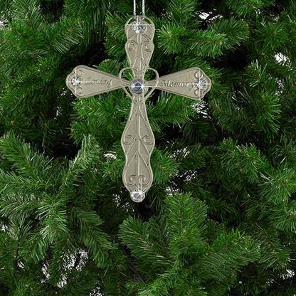 BANBERRY DESIGNS Sympathy Cross Ornament In Loving Memory, Bereavement Cross Gift for Loss of Loved One, Filigree Heart Shaped Jeweled Metal Memorial Hanging Ornament, 3.5 Inch