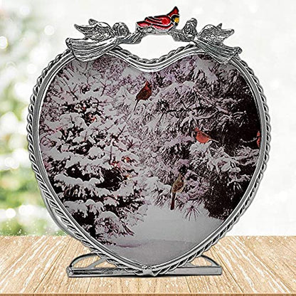 Cardinal Winter Scene Tealight Candle Holder, Snowy Forest Votive Candleholder with Red Cardinals and Metal Angel Accents, Clear Base Christmas Memorial Decor, Sympathy Gift, 4 5/8 x 4 1/8 x 2.5