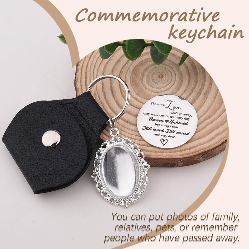 Custom Memorial Pocket Hug Coin with Photo Charm Keychain Sympathy Gifts | Memorial Gifts for Loss of Loved One, Bereavement Gift With Black Leather Keychain, Picture Frame Keychain, Handbag Bag Charm - color: Love Unseen