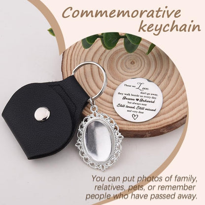 Custom Memorial Pocket Hug Coin with Photo Charm Keychain Sympathy Gifts | Memorial Gifts for Loss of Loved One, Bereavement Gift With Black Leather Keychain, Picture Frame Keychain, Handbag Bag Charm - color: Love Unseen