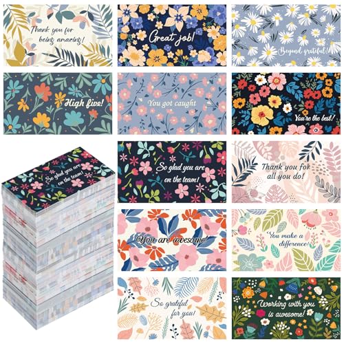 Yeaqee 240 Pcs Employee Appreciation Kudos Cards Funny Blank Back Motivational Card Encouragement Thank You Note Recognition Card for Teacher College Affirmation Gift(Floral) - style: Floral