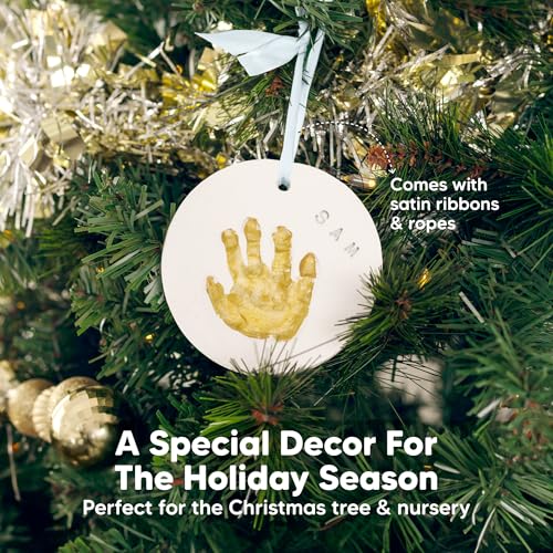 Baby Handprint Footprint Ornament Keepsake Kit, Newborn Imprint(Gold Paint) - color: Cherish, Gold Paint