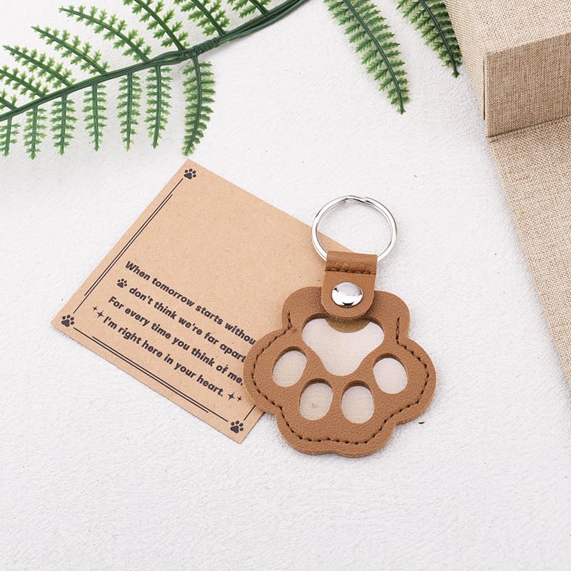 Leather Paw Print Keychain for Dog Cat Pet Hair Keepsake Keychain Sympathy Memorial Gift for Loss of Cat Dog Puppy - color: Brown