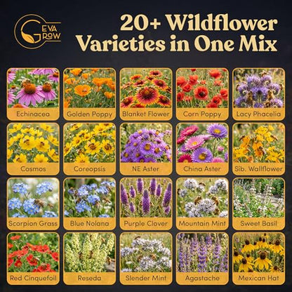 Bulk Wildflower Seed Mix – Honey Bee Wildflower Seed Mix 1 Pound Tub by GevaGrow | Bulk 300,000+ Seed Tub | 19 Variety Flower Seeds for Planting in Pots & Outdoor Gardens | No Messy Bags or Packets | - size: 1 Pound Tub, style: Honey Bee Mix