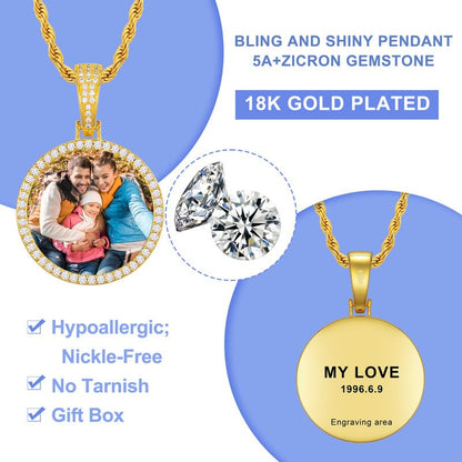 YIMERAIRE Customized Picture Necklace Personalized Circle Chain - color: 01 Circle Pendant Text(Gold)+Rope Chain 171