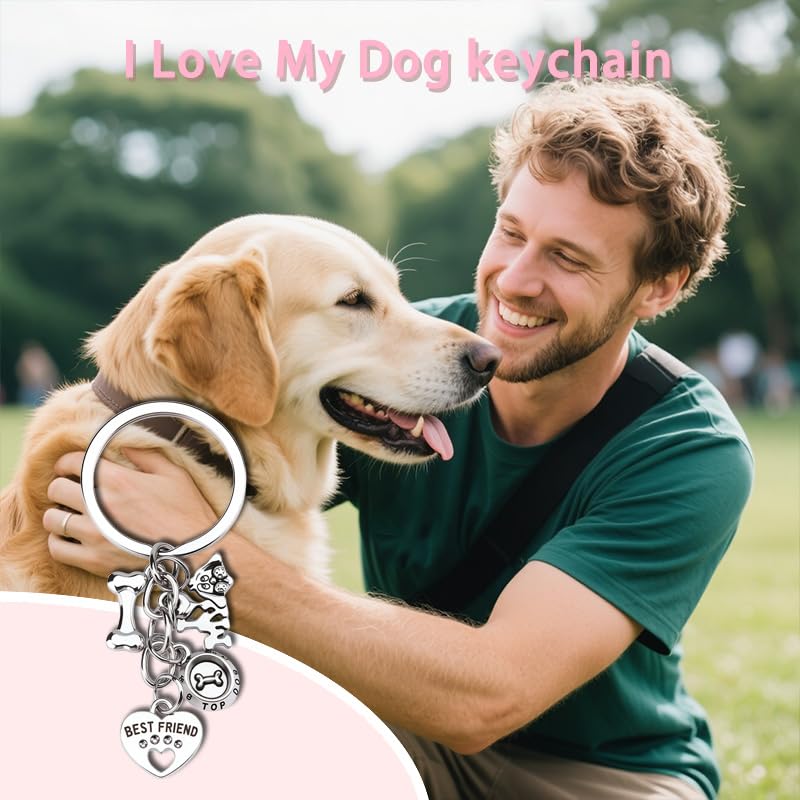 I Love My Dog Paw Print Keychain Pet Best Friend Puppy Bone Key Chain Charm for Dog Lovers Mom Dad Owners Birthday Christmas Gifts for Veterinarian Loss of Pet Memorial Sympathy Keyring Gift