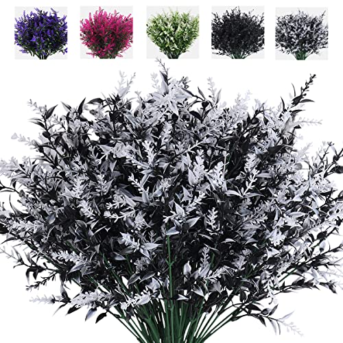 RECUTMS 8 Bundle Artificial Black Flowers Outdoor UV Resistant Fake Flowers - color: Black+white, size: 8 Bundles