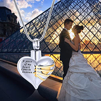 Imrsanl Heart Cremation Urn Necklace Pendant for Human Ashes - A Piece of My Heart Lives in Heaven Memorial Keepsakes Cremation Jewelry - color: Gold
