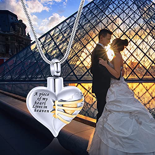Imrsanl Heart Cremation Urn Necklace Pendant for Human Ashes - A Piece of My Heart Lives in Heaven Memorial Keepsakes Cremation Jewelry - color: Gold