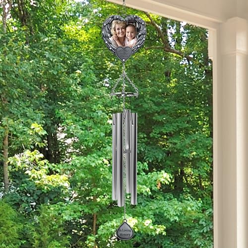 Sympathy Wind Chimes - Picture Windchimes - Always in My Heart - Angel Wings Wind Chime - Remembrance - Bereavement Gift - 24" Long