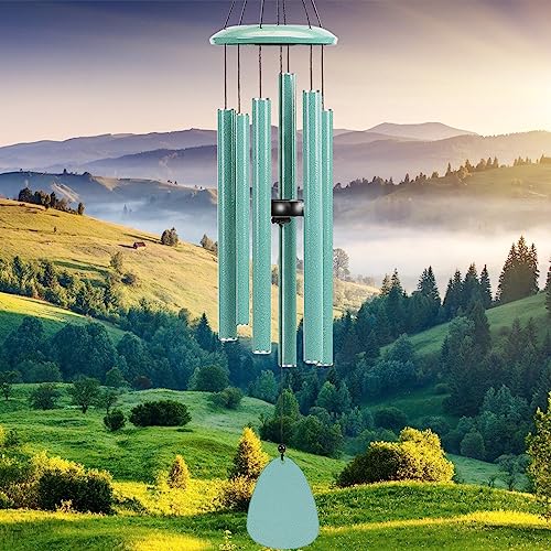 FSVGYY Wind-Chimes-Outdoor-Deep-Tone, Large Soothing Melodic Tones Windchimes, Wind Chimes for Outside, Memorial Wind Chime Best Gift for Mom Women Grandma Neighbors(32" Cyan Coated Aluminum) - color: Cyan, size: Luxury 32"