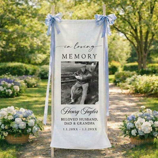 Personalized Photo Memorial Banner, Custom Celebration of Life Fabric Sign with Picture, Funeral Memorial Wall Hanging, In Loving Memory Tribute Decoration, Sympathy Remembrance Keepsake - color: Design 3