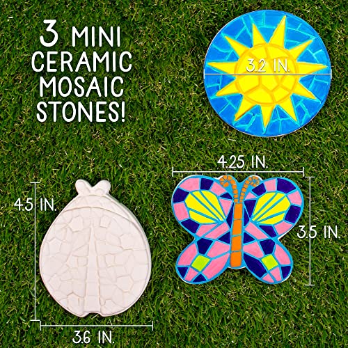 Creative Roots Paint Your Own Stepping Stones, Mini Butterfly, Ladybug, Sun | DIY Garden Stepping Stone Activity, Arts and Crafts Project for Kids, Includes Pre-Cast Ceramic and Paints - style: Pack of 3