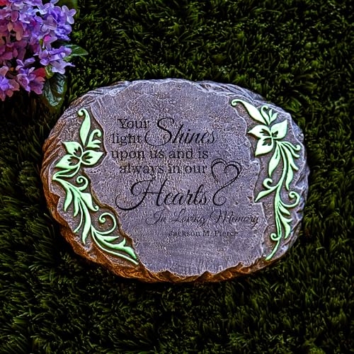 Let's Make Memories Personalized Memorial Garden Stone - Glow-in-The-Dark - Engraved - Sympathy Garden Marker - Outdoor Memorial - Condolences - Loss of a Loved One - Your Light Shines - style: Your Light Shines