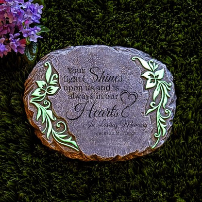 Let's Make Memories Personalized Memorial Garden Stone - Glow-in-The-Dark - Engraved - Sympathy Garden Marker - Outdoor Memorial - Condolences - Loss of a Loved One - Your Light Shines - style: Your Light Shines