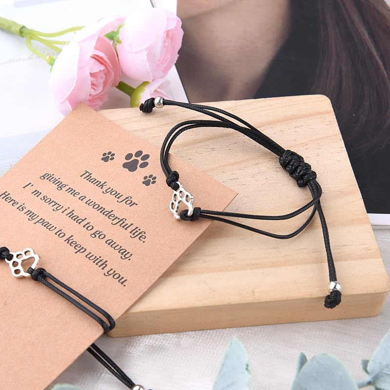 Sympathy Gift for Dog Cat Lover Pet Loss Sympathy Gift Bracelet for Pet Owners 2pcs Paw Print Bracelet Loss of Dog Cat Sympathy Gifts Bracelets