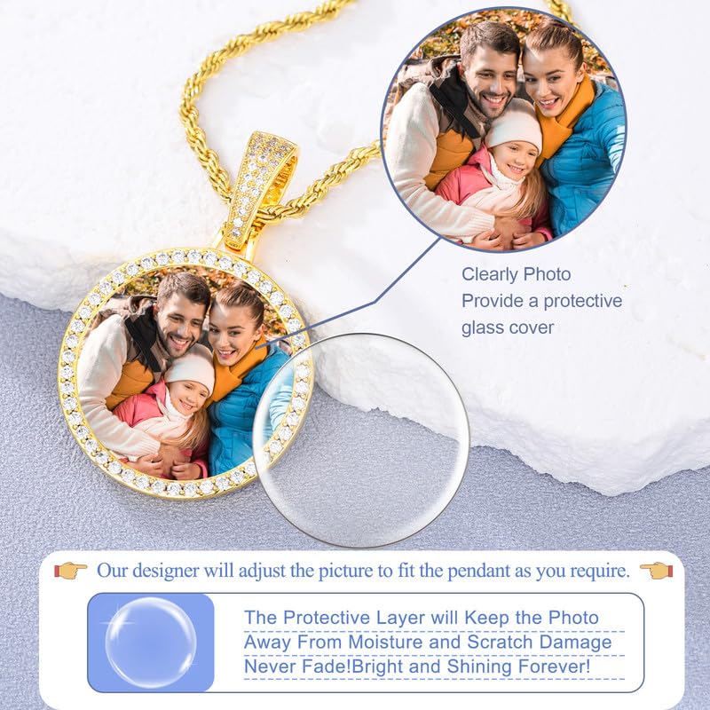 YIMERAIRE Customized Picture Necklace Personalized Circle Chain - color: 01 Circle Pendant Text(Gold)+Rope Chain 171