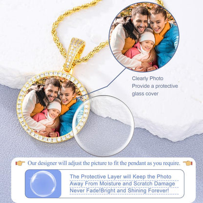 YIMERAIRE Customized Picture Necklace Personalized Circle Chain - color: 01 Circle Pendant Text(Gold)+Rope Chain 171