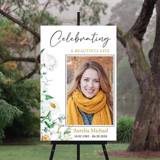 Personalized Funeral Welcome Sign, Custom Memorial Yard Sign, Celebration of Life Decoration, Tribute Poster with Multiple Photos, In Loving Memory Sign for Funeral Service #5 - color: Version #5