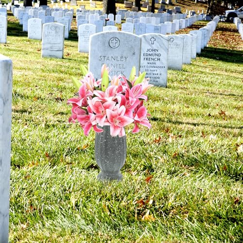 Cemetery Vase, Plastic, Grave Decorations, Flower Holders with Metal Spikes&Drain Stopper, Gray - color: Gray
