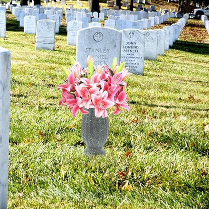 Cemetery Vase, Plastic, Grave Decorations, Flower Holders with Metal Spikes&Drain Stopper, Gray - color: Gray