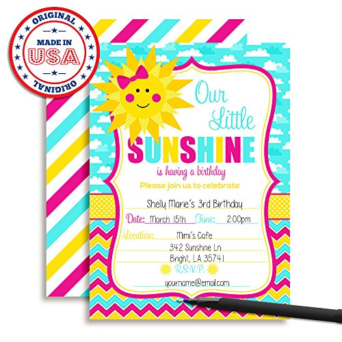 Amanda Creation Ray of Sunshine Girl Birthday Party Fill In Invitations, set of 20 including envelopes - style: Ray of Sunshine Girl